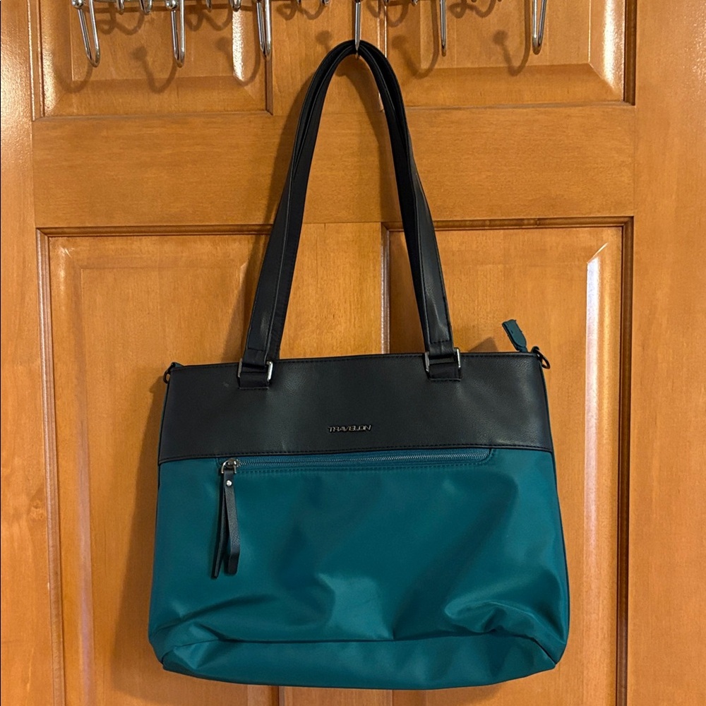 Travelon Teal and Black Shoulder Tote